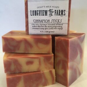 Handmade cinnamon stick soap bars with packaging from Longview Farms.