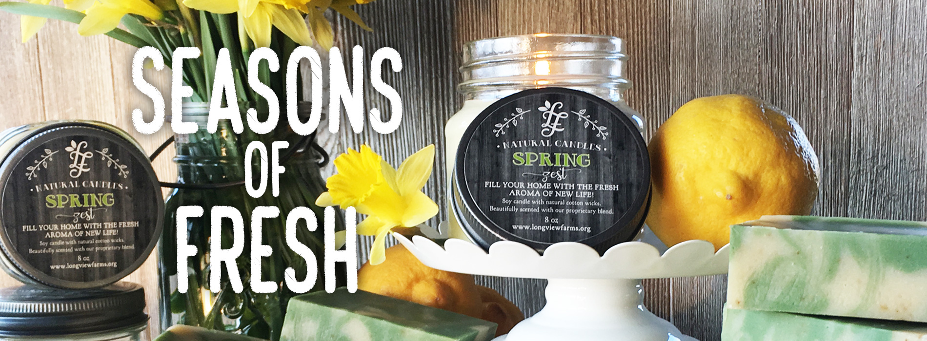 Spring-themed candles and soaps with lemons.
