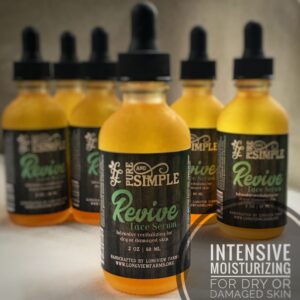 Bottles of intensive moisturizing Revive face serum with dropper caps.